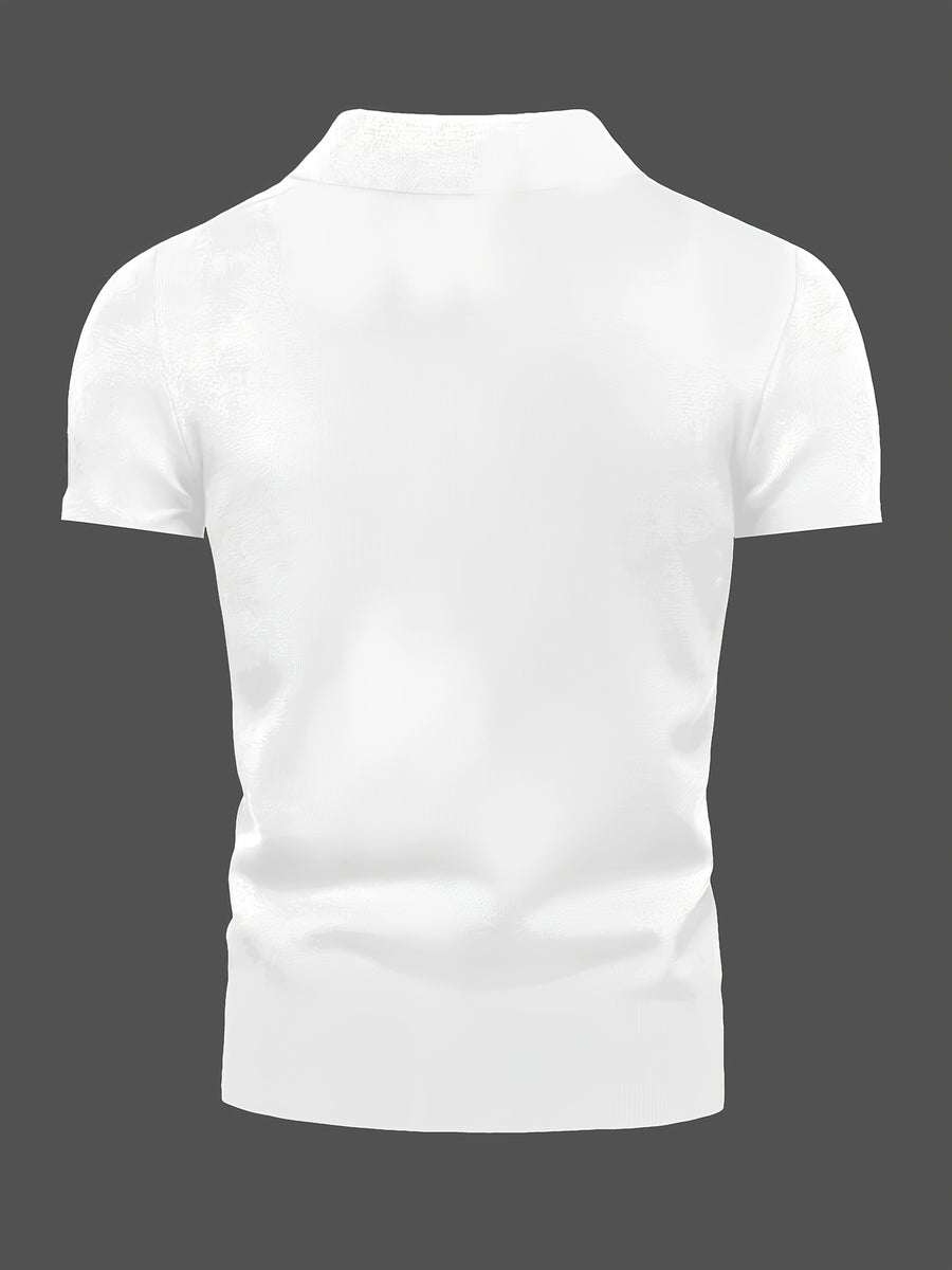Men's Solid Color Casual Comfortable Mid-Neck Short-Sleeve T-Shirt for Spring, Summer, and Autumn, Suitable for Casual Outings, Holidays, Daily Wear, and Other Occasions, Versatile Base Layer Tee, 100% Polyester, Machine Washable, Not Dry Cleanable. - White