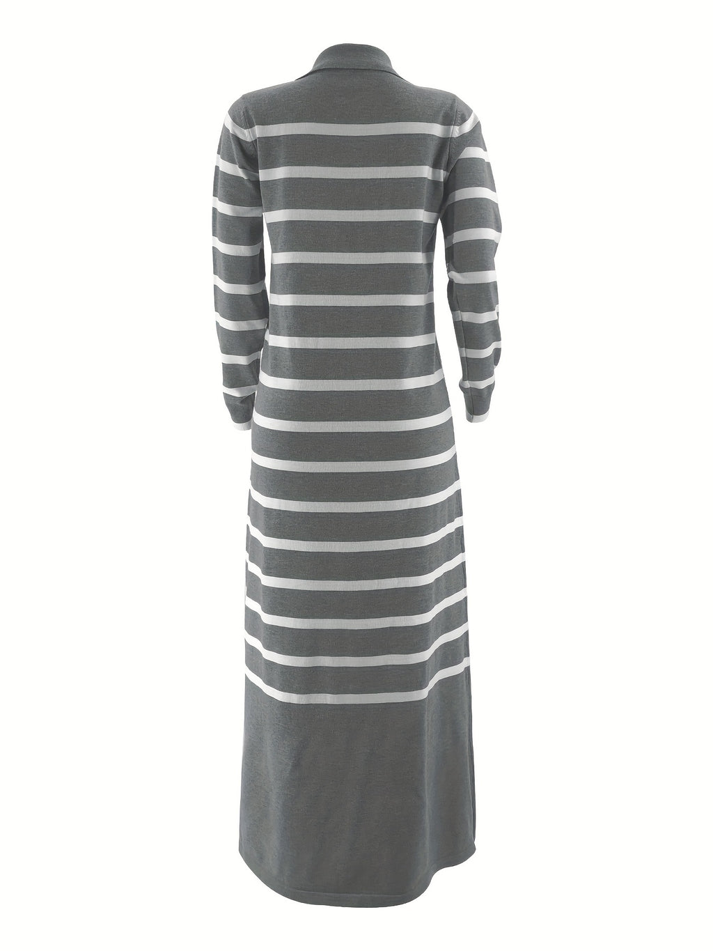 Ladies Middle Eastern Muslim Striped Dress - Grey
