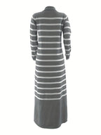 Ladies Middle Eastern Muslim Striped Dress - Grey
