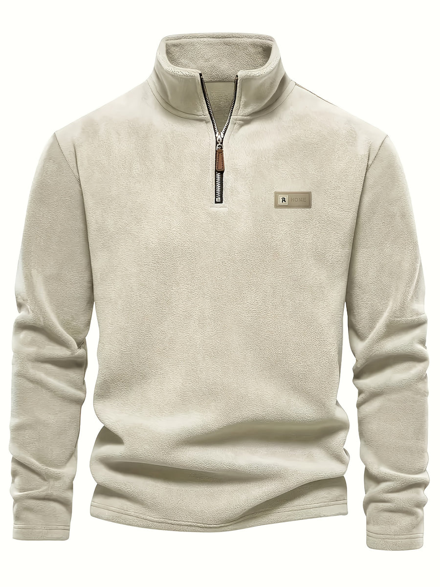Autumn-Winter Plush Top Half-Zip Sweatshirt Trendy Warm Clothing - Apricot