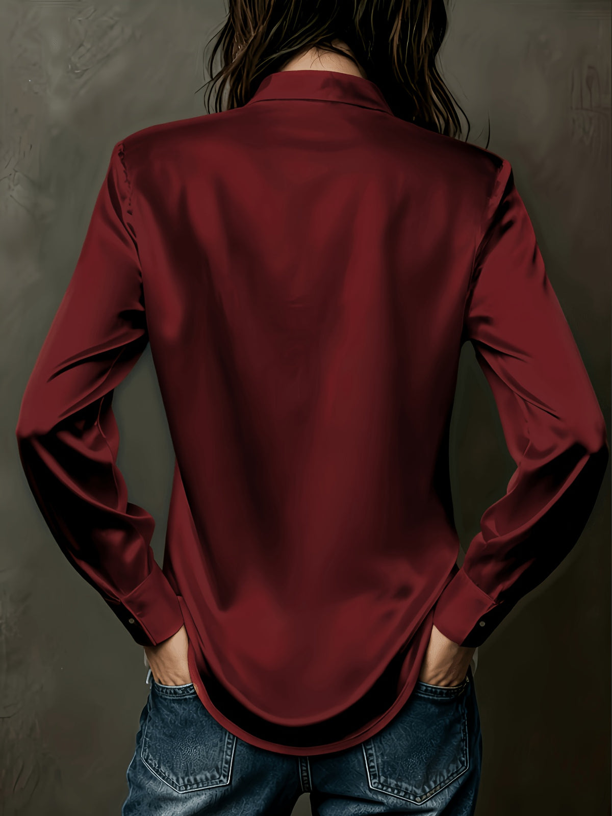 Women's All-Season Commuter Satin Shirt - Burgundy