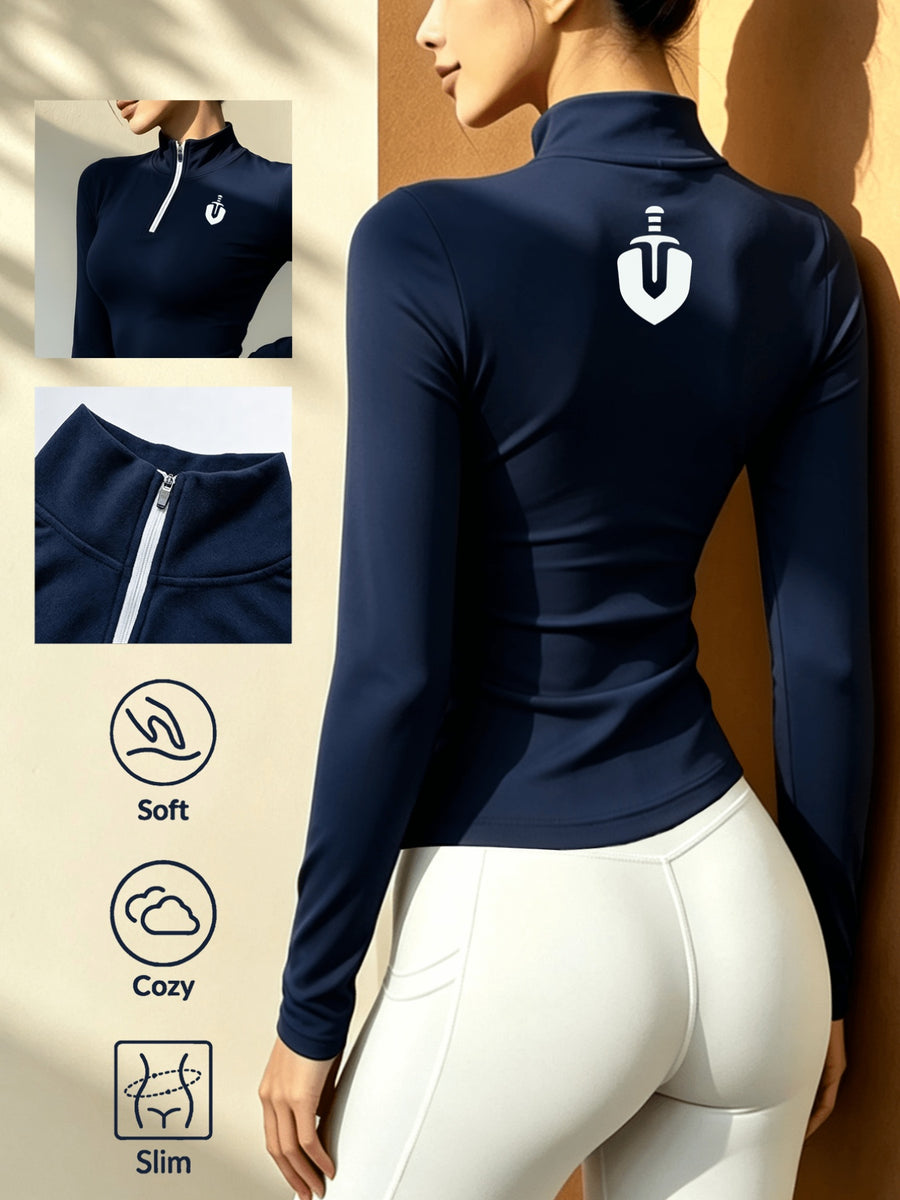 Women's Soft Zip-Up Base Layer Top, Ideal for Cycling,, and Activities During the Cold Autumn and Winter Seasons - Royal Blue