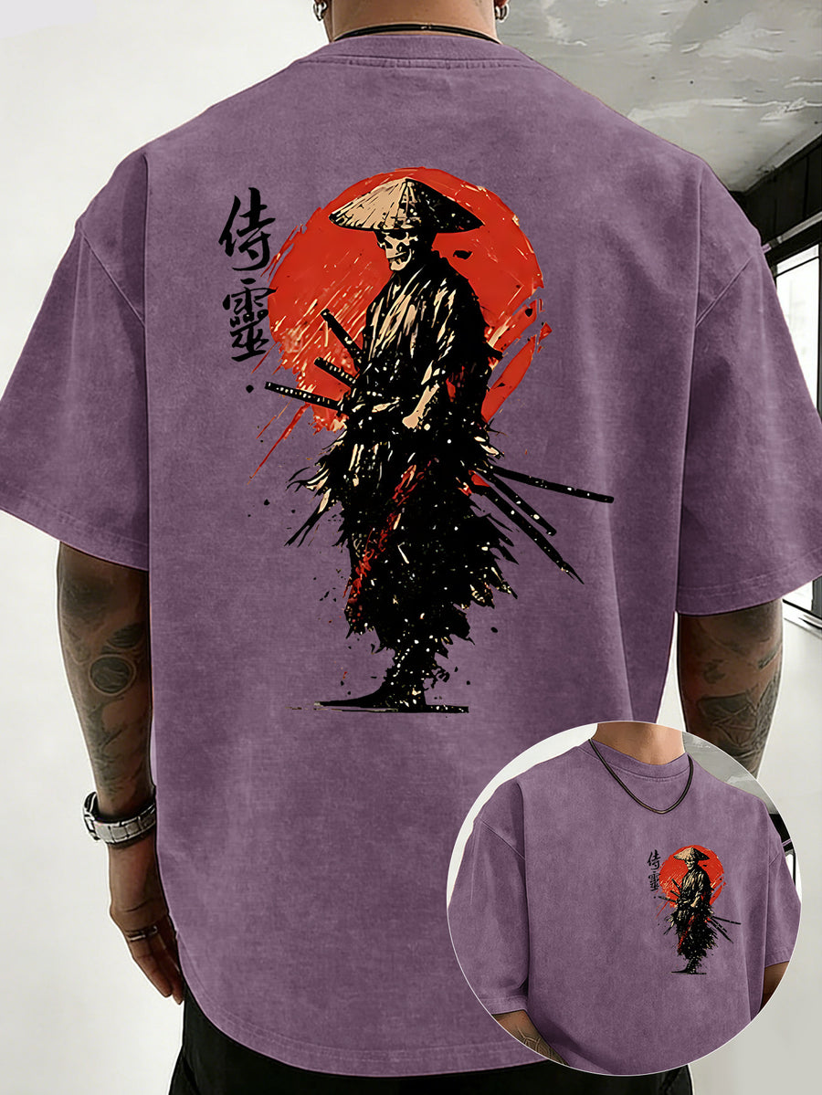 Drop-shoulder Vintage Washed T-shirt, Exclusively for the Fashion-forward Crowd. A Loose-fitting, Comfortable, High-quality Pure Cotton Short-sleeve Top, an Essential Piece for Streetwear Trends - Purple