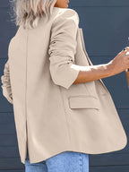 Fashionable Women's Elegant Blazer, Stylish Commuter Versatile Cardigan with Real Pockets, Solid Color New Casual Spring Jacket - Apricot