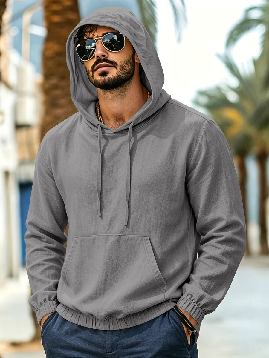 Men's New Spring/Autumn Linen Hooded T-Shirt, Suitable for Commuting, Parties, Outings, Travel, and Sports, Lightweight and Stylish Sweatshirt - Grey