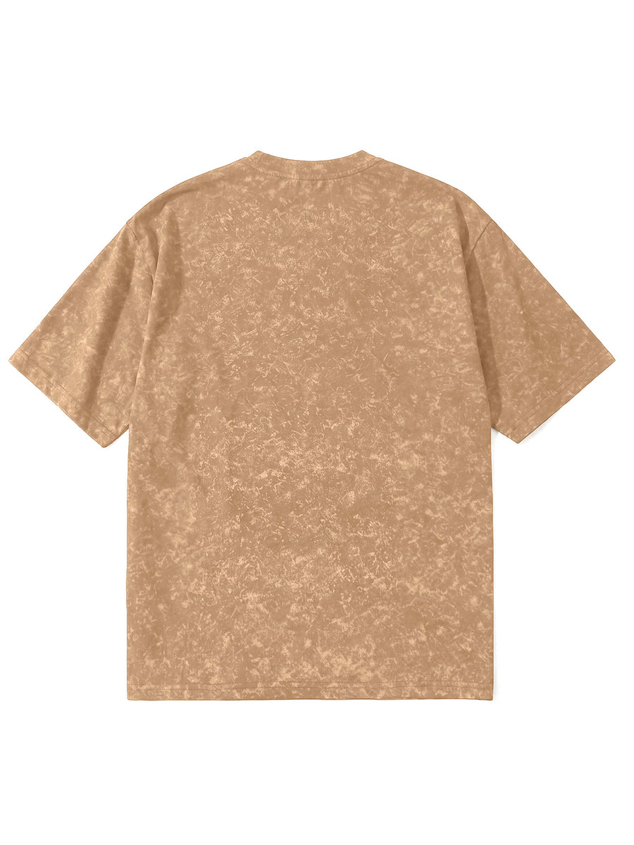 Easy Letter Short Sleeve Men'S Washed Distressed T-Shirt, High Street Style Versatile Top - Khaki