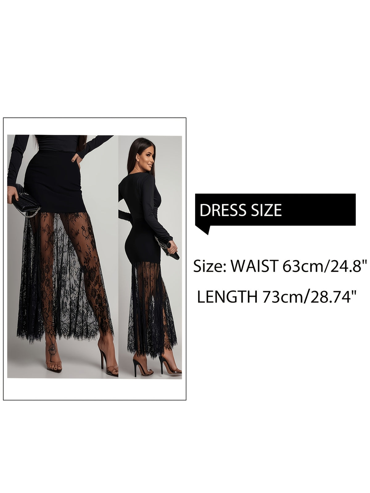 Lace A-line Skirt, Sexy Sheer Lace Maxi Dress, Suitable for Outings and Parties, Wearable in Spring and Summer, Women's Midi Skirt with Elastic Waistband, A-line Flared Skirt, Flared Hem, New Style Lace Slip Dress, Can Be Worn as a Layering Piece - Black