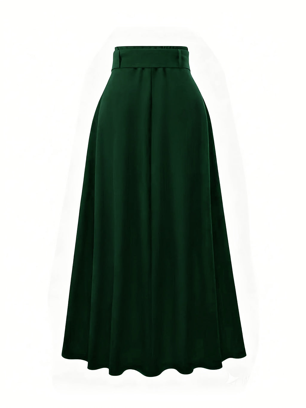 Elegant Women's Pleated Skirt for Daily and Holiday Wear, Christmas-Themed Color Palette, Elegant Korean-Style Belted Maxi Skirt - Dark Green