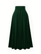 Elegant Women's Pleated Skirt for Daily and Holiday Wear, Christmas-Themed Color Palette, Elegant Korean-Style Belted Maxi Skirt - Dark Green