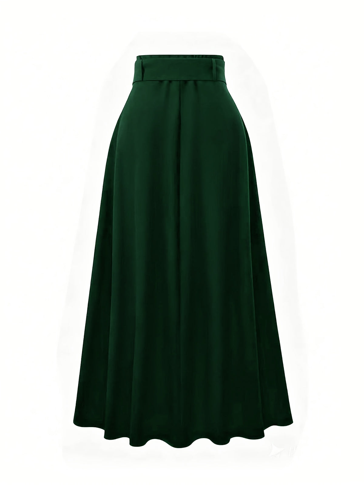 Elegant Women's Pleated Skirt for Daily and Holiday Wear, Christmas-Themed Color Palette, Elegant Korean-Style Belted Maxi Skirt - Dark Green
