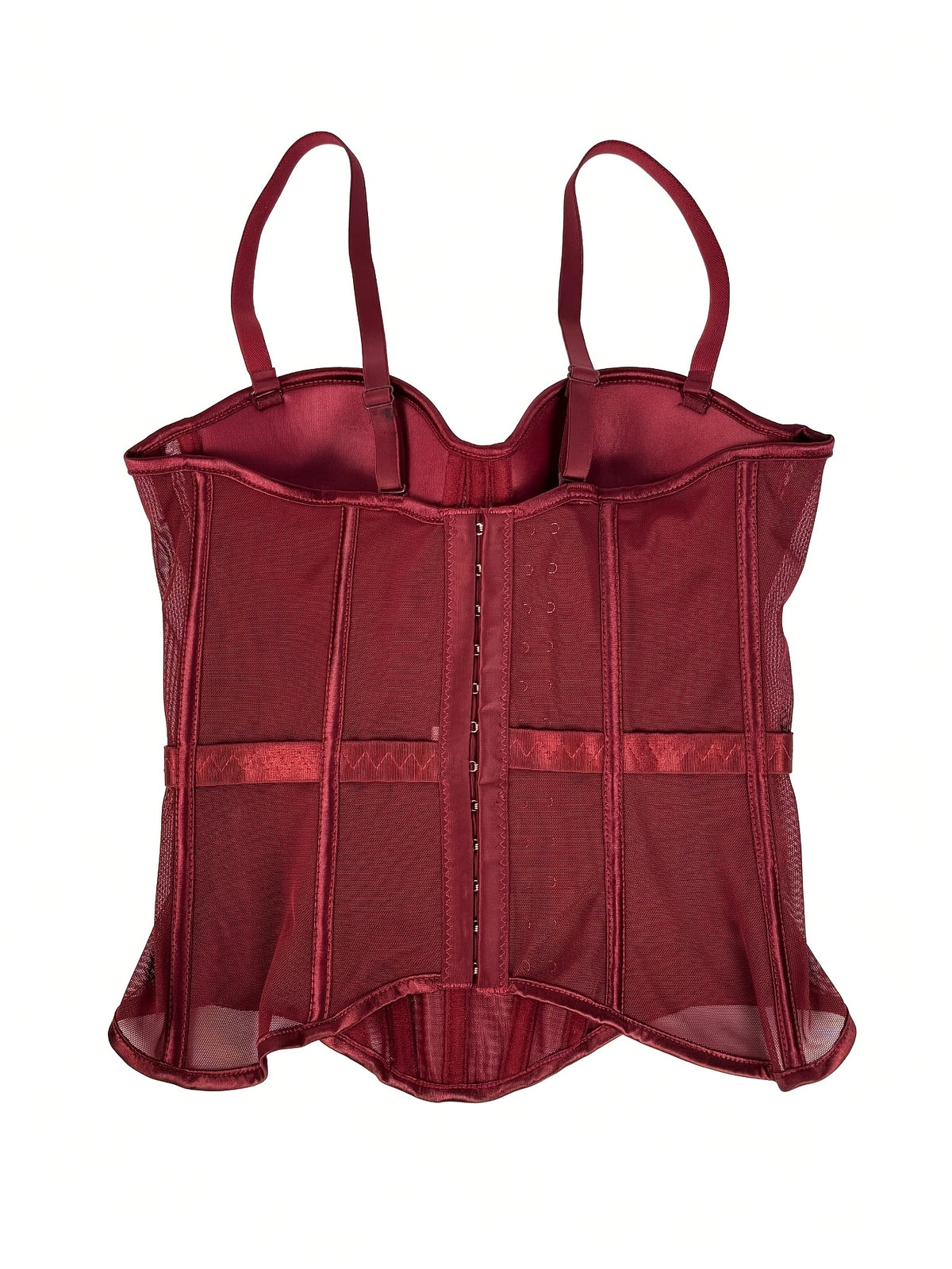 Elegant Mesh Sheer Fishbone Bustier, Tummy Control Shapewear Outerwear Elegant Tight Camisole Top, Stage Performance Strappy Top, Women'S Clothing - Burgundy