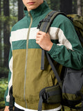 Men'S Color Block Contrast Panel Zip-Up Cardigan – Outdoor Windbreaker Jacket with Stand Collar for Casual Travel Hiking - Green