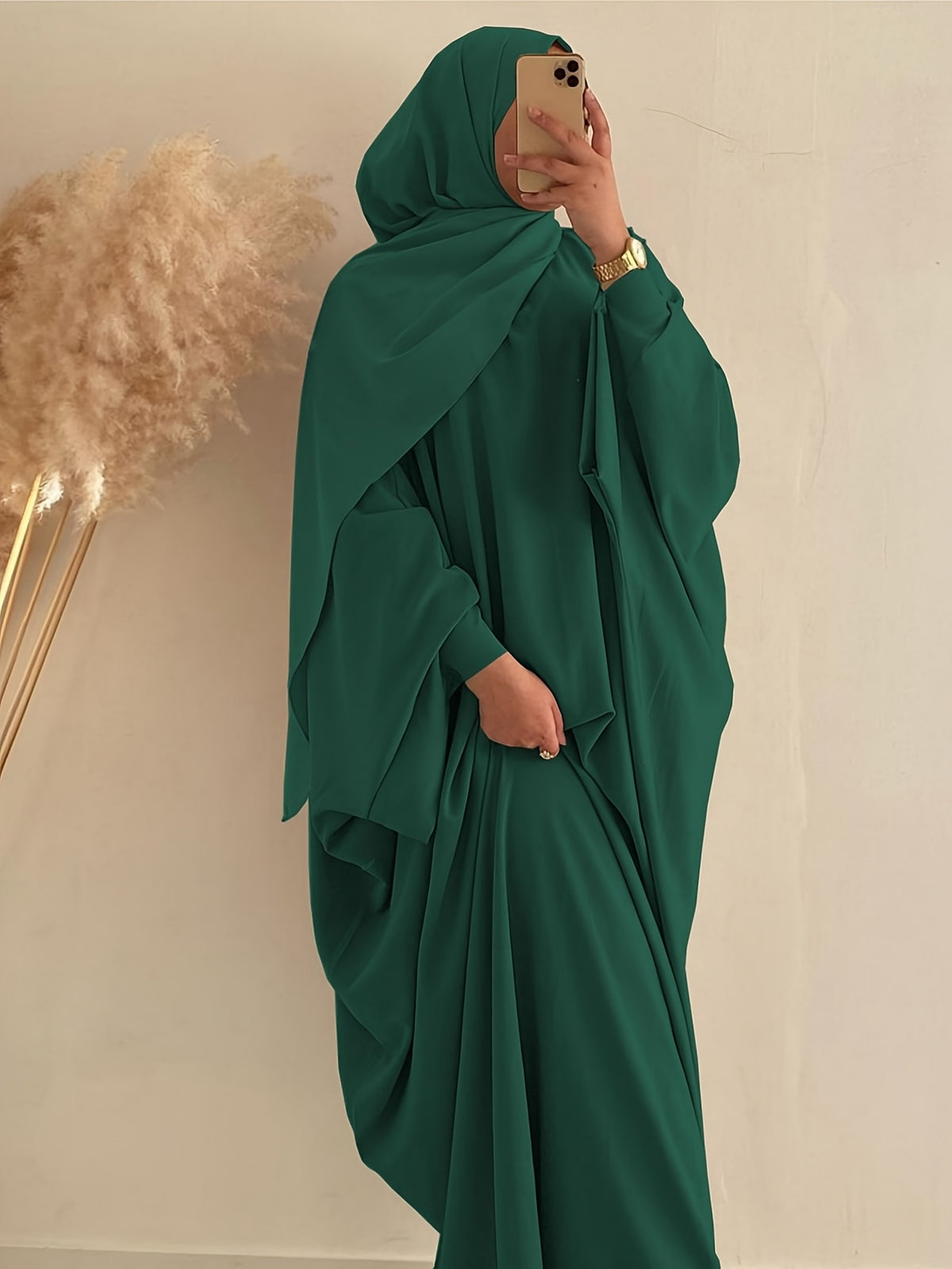 1pc (Headscarf Not Included) Elegant Vacation Fashion Wide Sleeve Solid Color Easy Breathable Comfortable No Scarf Women'S Abaya Casual Dress. Abaya, Muslim Clothing, Women'S Abayas, Muslim Robe, Elegant Abaya, Women'S Muslim Clothing, Chic Robe - Dark Green