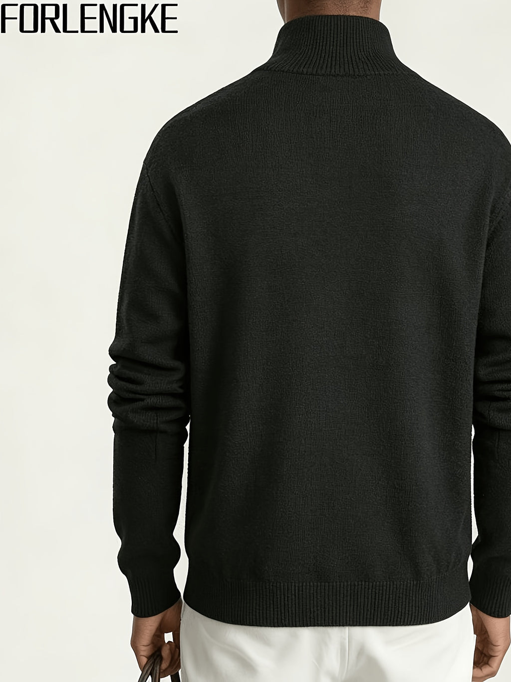 FORLENGKE Men'S Half-Turtleneck Zip-Up Knit Cardigan with Vintage Cable Knit Texture, Solid Color Sweater Jacket, New Autumn/Winter Trendy Long-Sleeve Top, Soft And Skin-Friendly Knit Fabric, Perfect for Everyday Outings, Shopping, And Casual Wear - Black