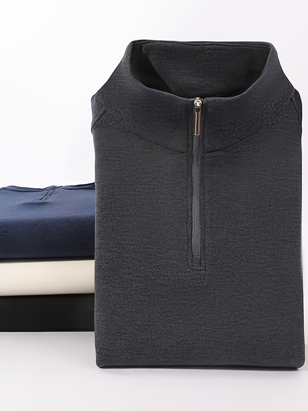 Men'S Half-Zip Stand Collar Knit Sweater, Semi-Open Zipper Placket Ribbed Hem, Business Casual Spring Autumn Regular Fit for Commute And Daily Wear - White