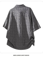 Men'S Summer Jacquard Textured Short Sleeve T-Shirt, Premium Casual Loose Top - Grey