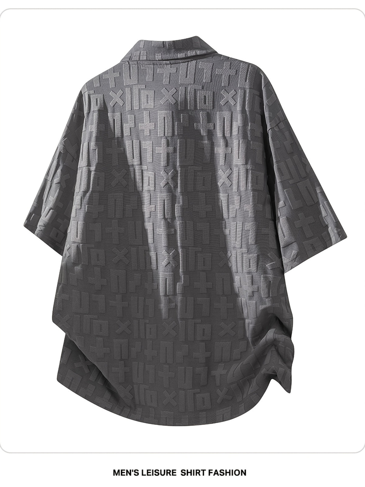 Men'S Summer Jacquard Textured Short Sleeve T-Shirt, Premium Casual Loose Top - Grey