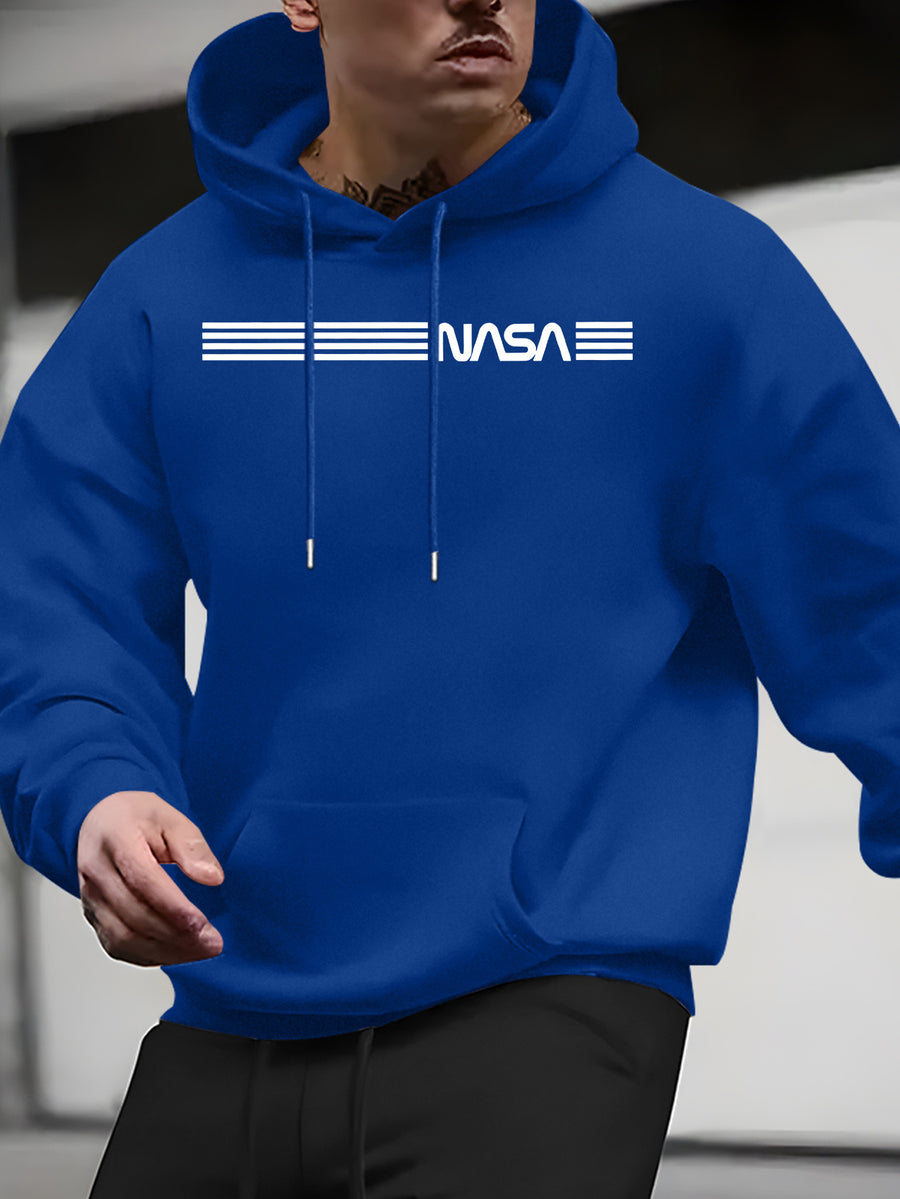 New Arrival: Men'S Hooded Sweatshirt with Geometric Print And Wrinkle-Resistant Fabric - Perfect for Casual Outings And Active Days! - Royal Blue