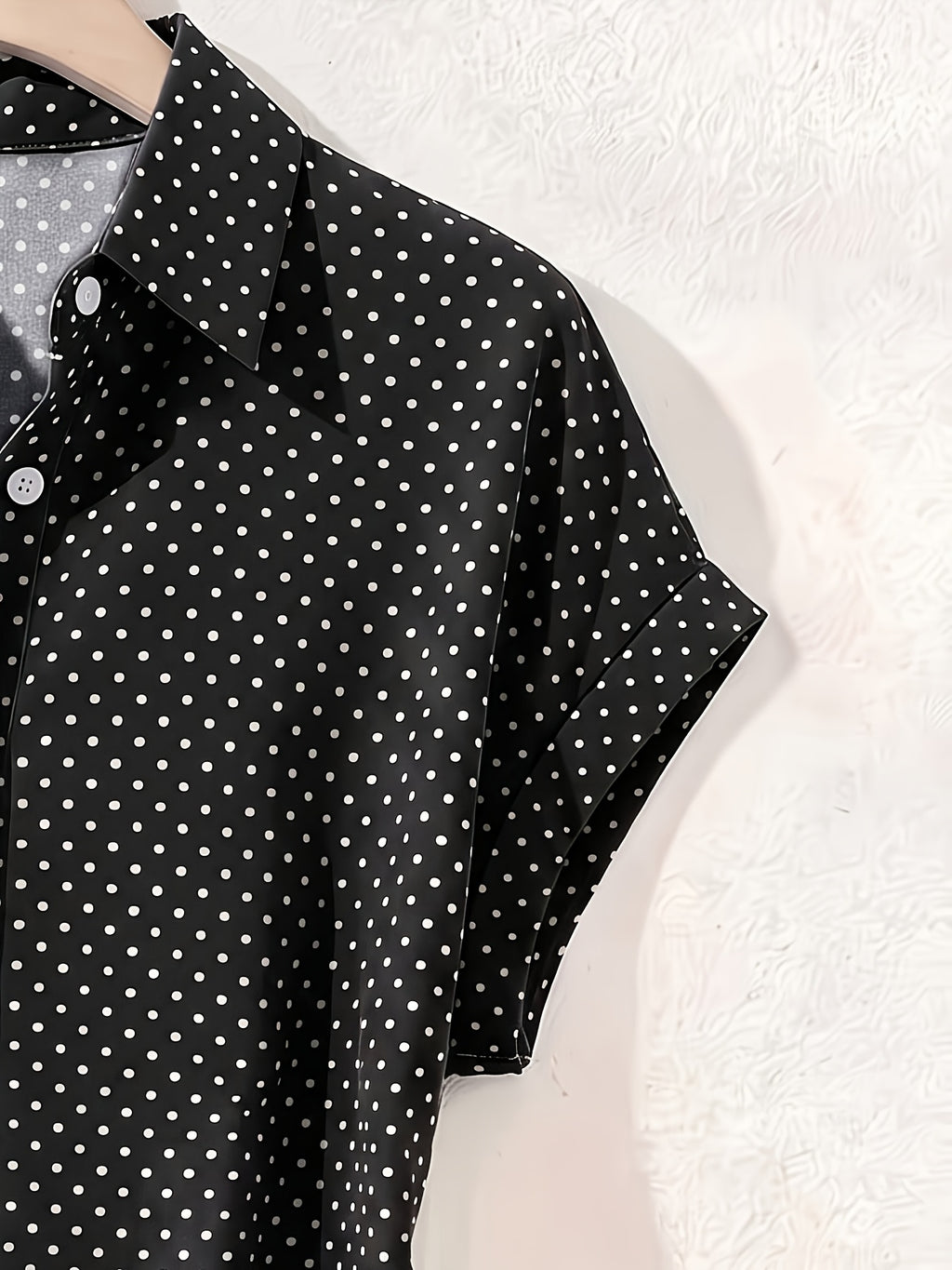 Summer Polka Dot Single-Breasted Short-Sleeve Shirt - Black