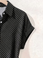 Summer Polka Dot Single-Breasted Short-Sleeve Shirt - Black