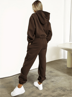 Women'S Slogan Print Drop-Shoulder Casual Hooded Pullover Sweatshirt with Casual Drawstring Sweatpants, Halloween Costume, Christmas Costume, Party Outfit, Parent- Outfit, Back-To- Autumn And Winter Two-Piece Set - Coffee Brown