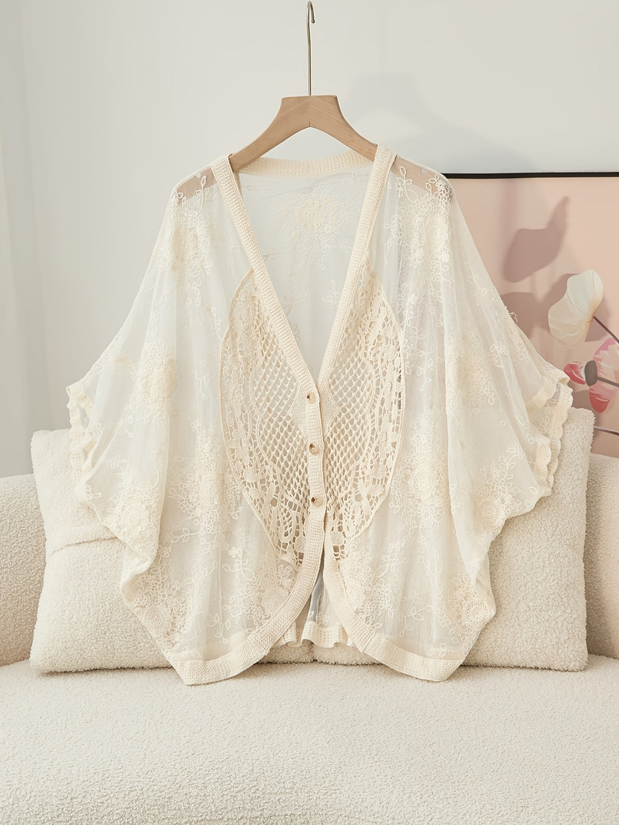 Bohemian Openwork Embroidery Spring and Summer Ethnic Fashion Joker Casual Cardigan, Suitable for Going Out to Wear. - Apricot