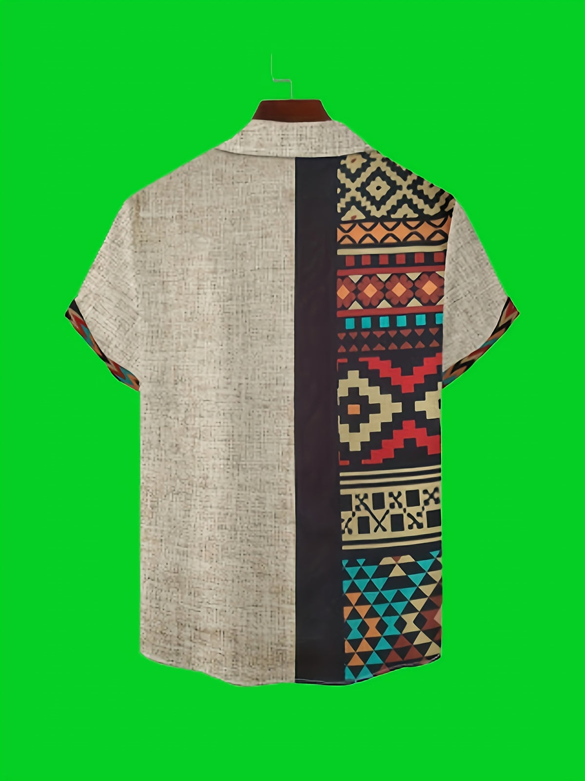[Printed Design - Not Textured] 2026 Men's Fashion Shirt, Khaki Color, Stylish Casual Ethnic Tribal Totem and Music Note Symbol Pattern Print, Party and Outdoor Wear Top Shirt, Collared Short-Sleeve Casual Shirt - Mixed colors