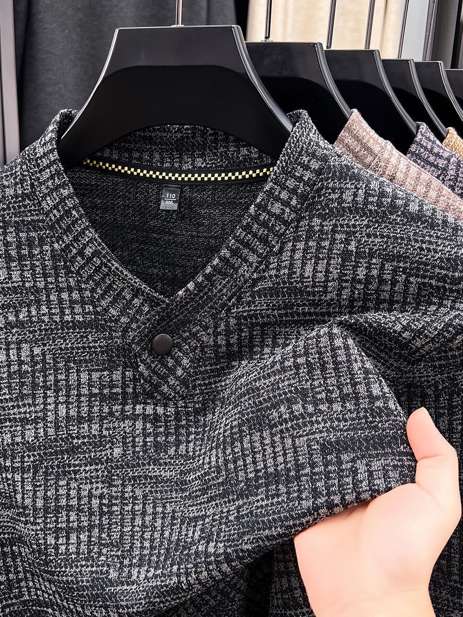 New Men's Long-Sleeve Warm Fashionable Versatile Knit Sweater - Black