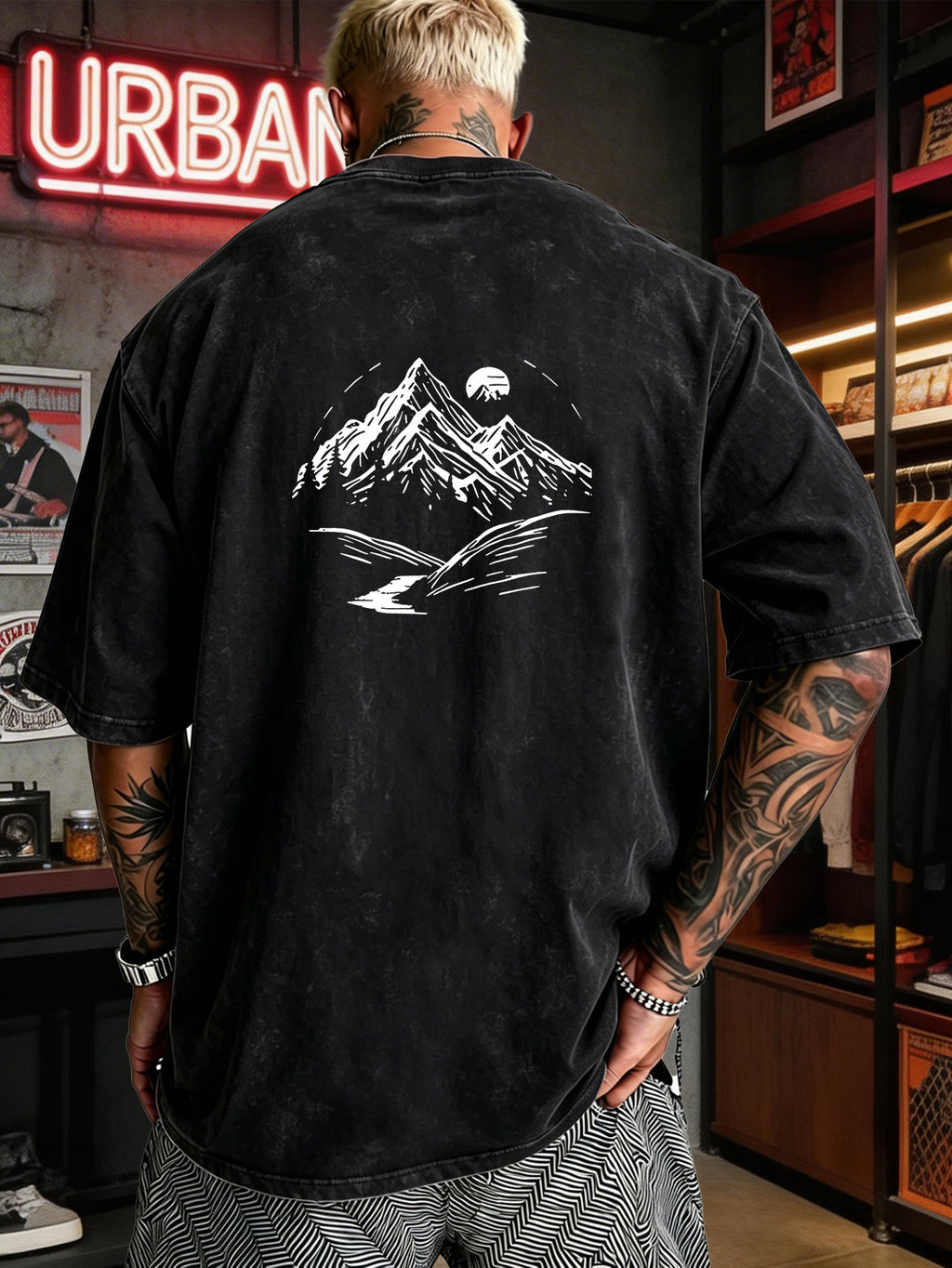 Men's Heavyweight T-Shirt Washed Distressed Fashion Print 2026 Summer New Urban High Street Hiphop Style Vintage Acid Wash Casual Gym Workout Top Pure Cotton Breathable Base Shirt - Black