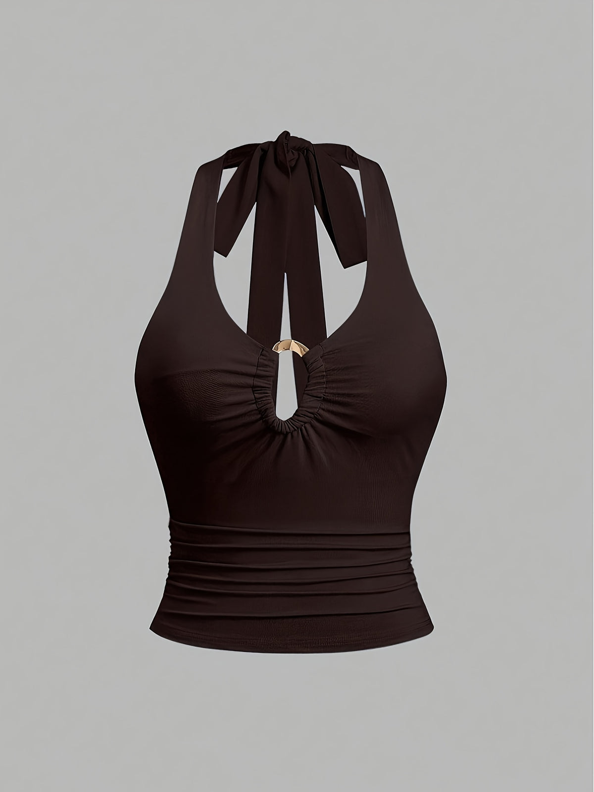 New Spring/Summer Style | Solid Color Halter Top | Slim Fit & Sexy | Elegant & Chic | Suitable for Vacation And Daily Wear - Coffee Brown