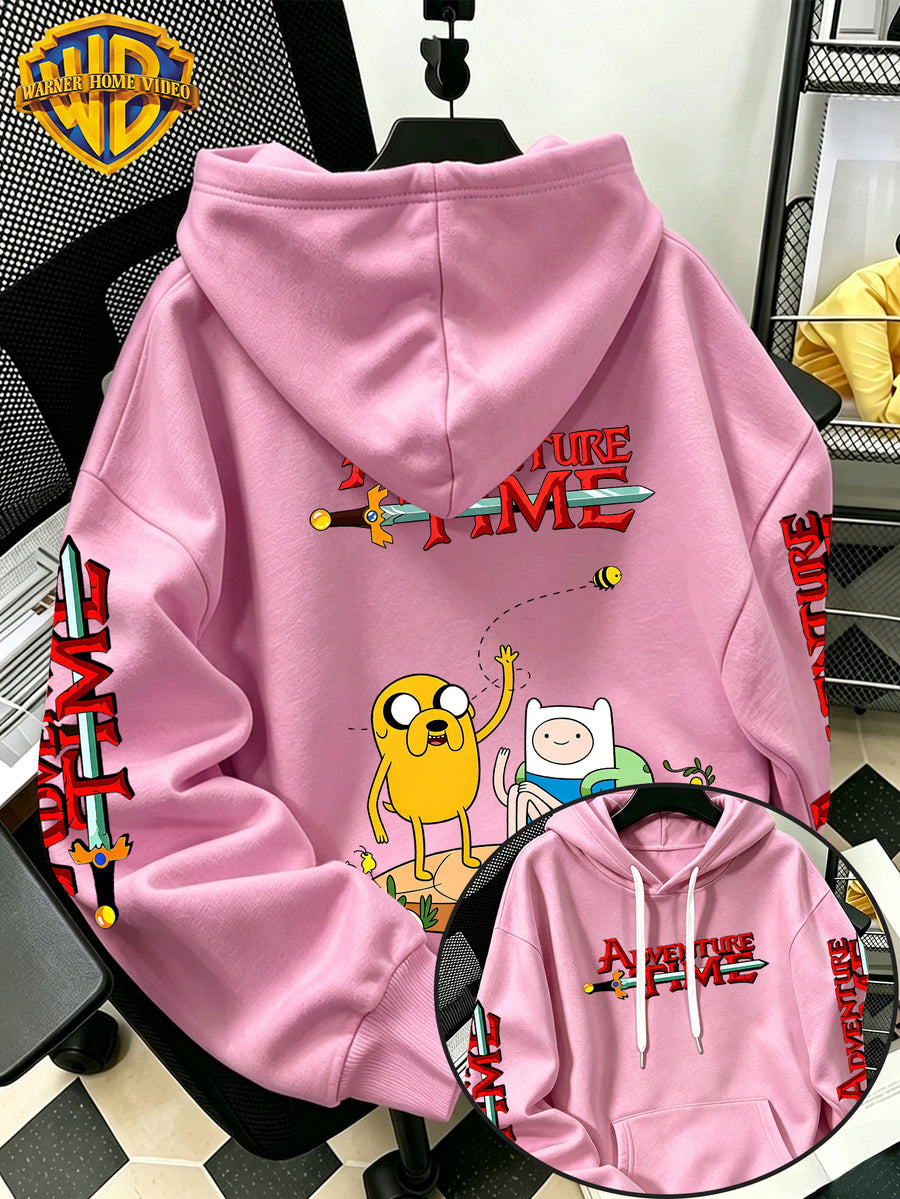 By Warner Bros., 2026 New Adventure Treasure Print, Men's Hoodie, Hooded Sweatshirt, Kangaroo Pocket and Drawstring Hat, Suitable for Daily and Outdoor Sports Wear, Autumn and Winter Warm Jacket, Fashionable Jacket - Pink Color