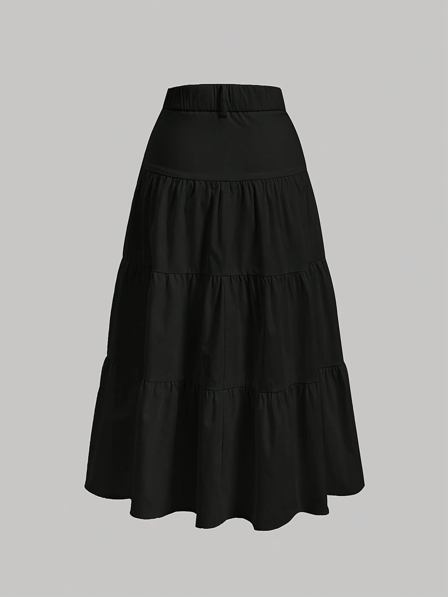 Women'S Solid High-Waist Half Skirt - Black