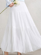 Pleated A-line Skirt with a Loose, Flared Cut - White