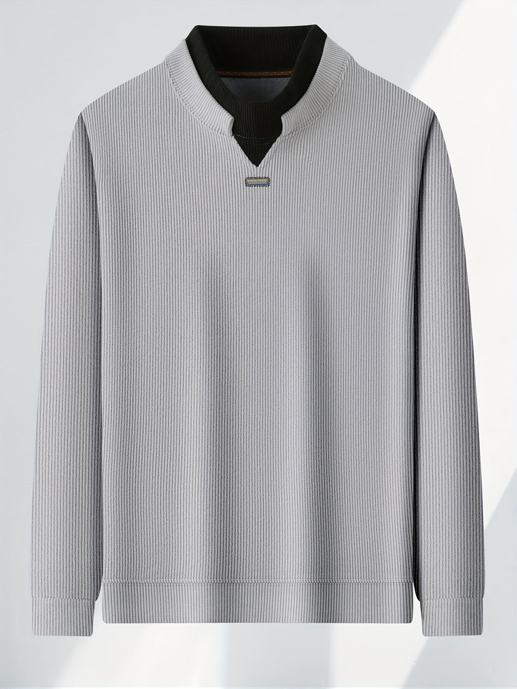 New High-Neck Men's Base Layer Shirt, Fashionable Trendy Casual -Lined Warm Sweater, Stylish Skin-Friendly Men's Autumn-Winter Knit Top F2136 - Grey