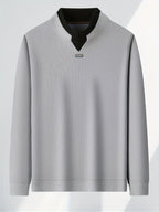 New High-Neck Men's Base Layer Shirt, Fashionable Trendy Casual -Lined Warm Sweater, Stylish Skin-Friendly Men's Autumn-Winter Knit Top F2136 - Grey