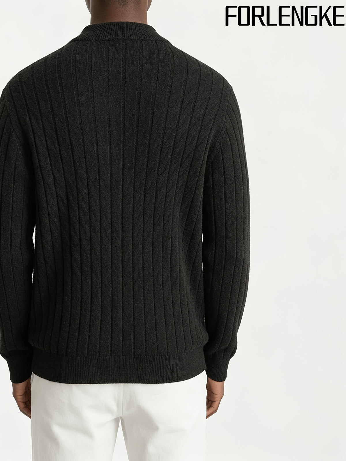 FORLENGKE Men'S Stand Collar Zip-Up Knit Jacket, Autumn And Winter Retro Cable Knit Sweater Cardigan, Comfortable Soft Long Sleeve Top, Everyday Commuting Casual Easy Versatile Knitwear in Multiple Colors - Black