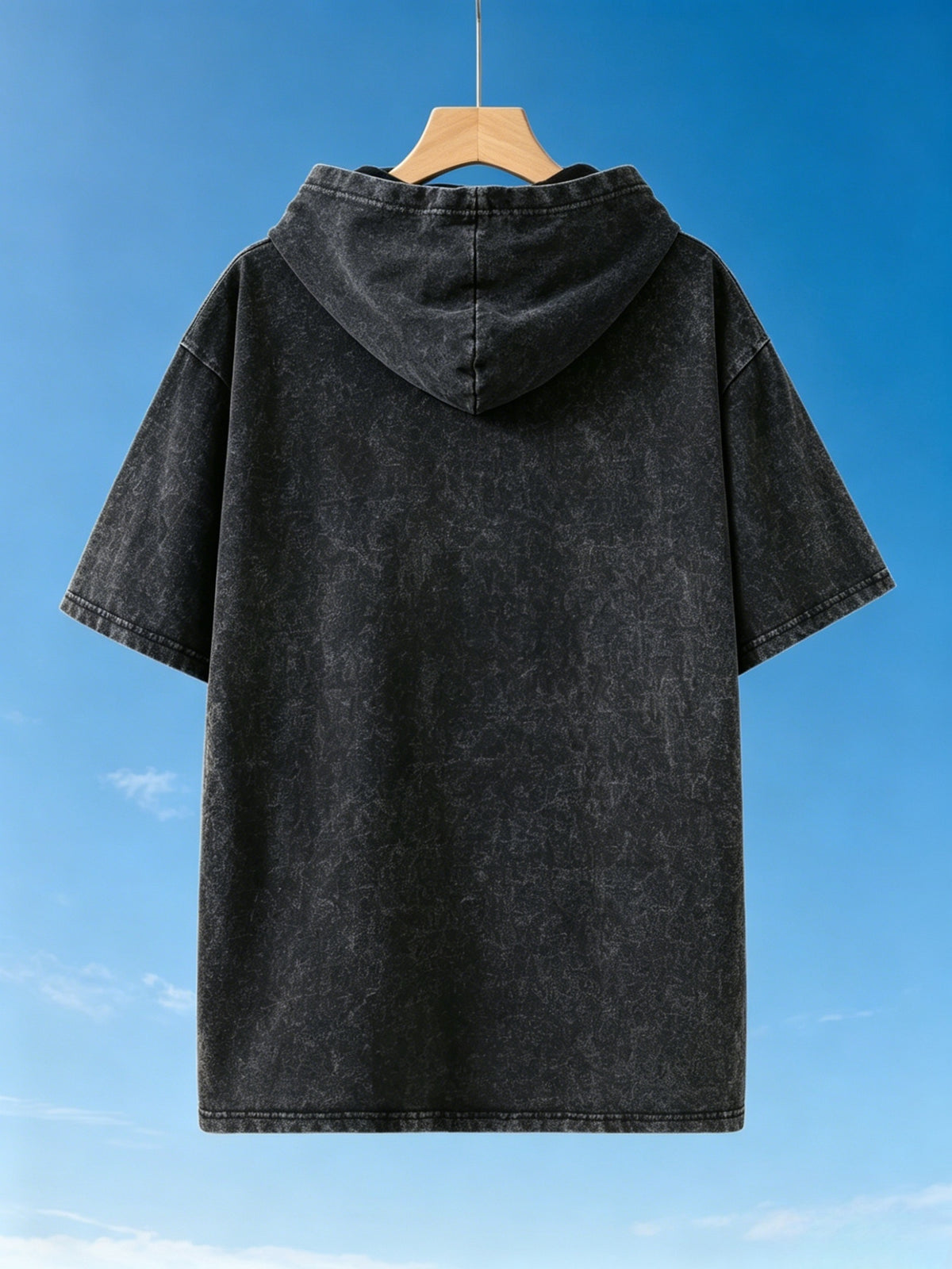 Heavyweight Pure High-Street Trendy INS Washed Vintage Loose Hoodie Short Sleeve T-Shirt Men'S Summer New Retro Fashion Versatile Oversize Teenage Bad Boy Casual Half T-Shirt Base Layer Top - Washed Black