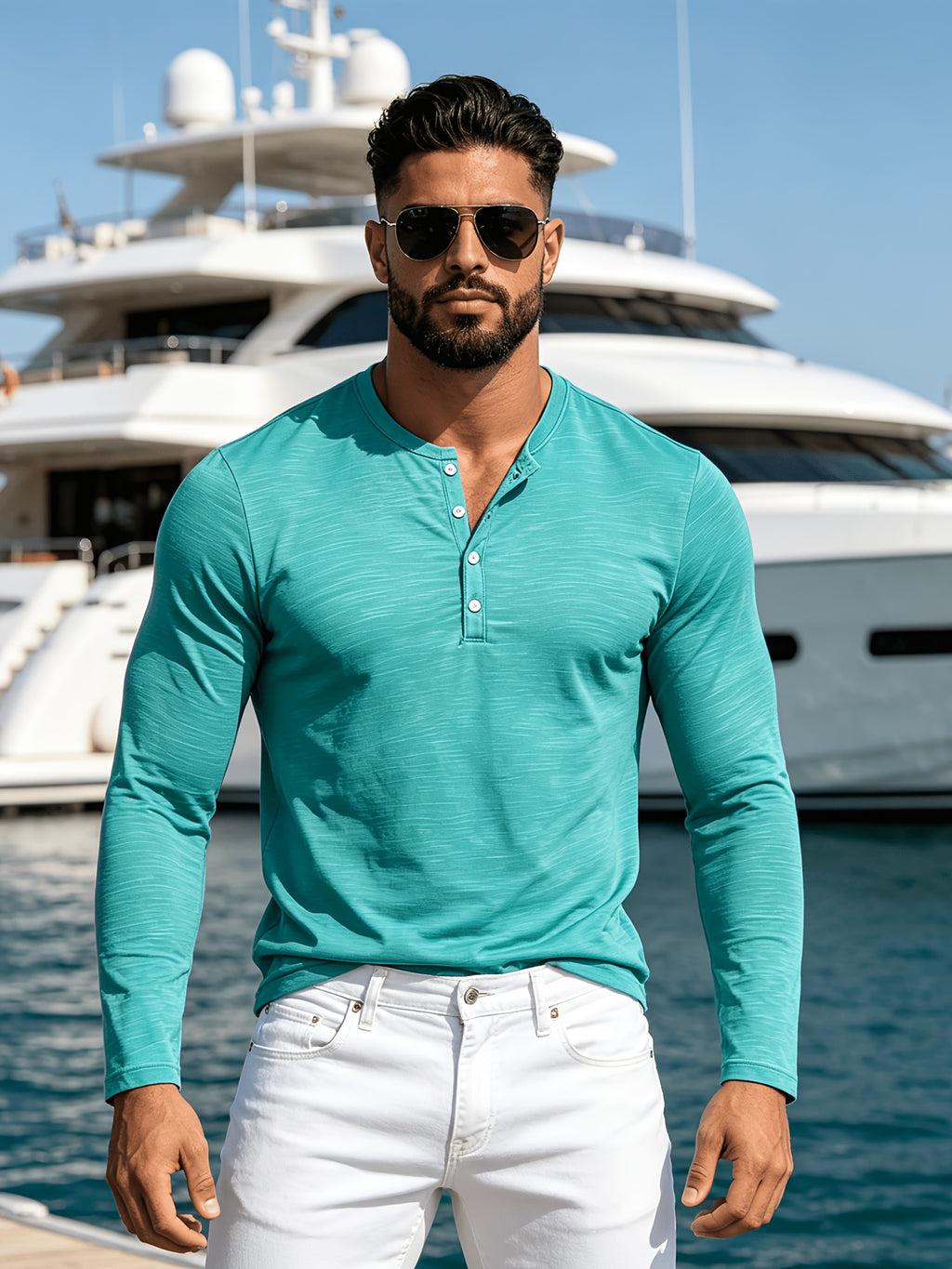 2pcs New Men's Fashionable Sporty Long-Sleeve Pure Cotton Henley Button-Up Shirt, Spring/Autumn Casual, Comfortable, Soft, Trendy, Simple, High-End, Versatile, and Refreshing - Mixed Color 4