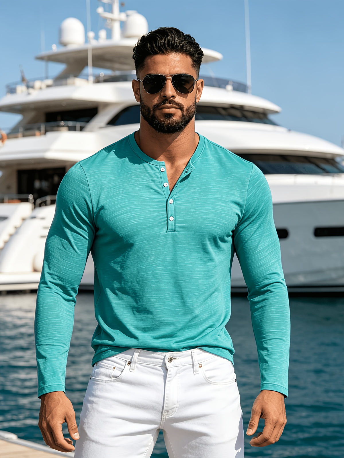 2pcs New Men's Fashionable Sporty Long-Sleeve Pure Cotton Henley Button-Up Shirt, Spring/Autumn Casual, Comfortable, Soft, Trendy, Simple, High-End, Versatile, and Refreshing - Mixed Color 4