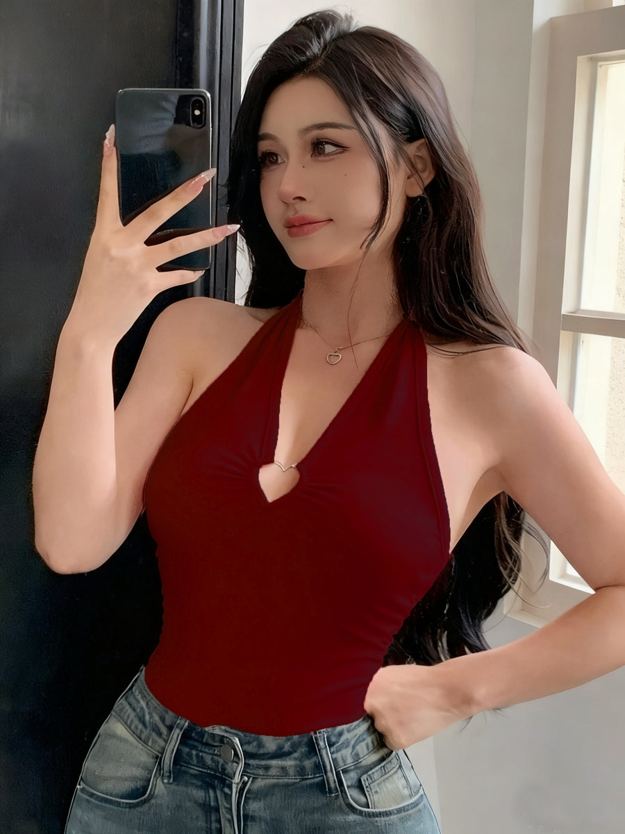 Elegant Women's Blouse with Detachable Tassel Necklace - Stretchy Non-Sheer Shirt, Suitable for Parties, Dinners, and Daily Wear - Machine Washable Fashion Essential, Casual Versatile Style, Comfortable Slim-Fit Design, Trendy Women's Apparel - Burgundy