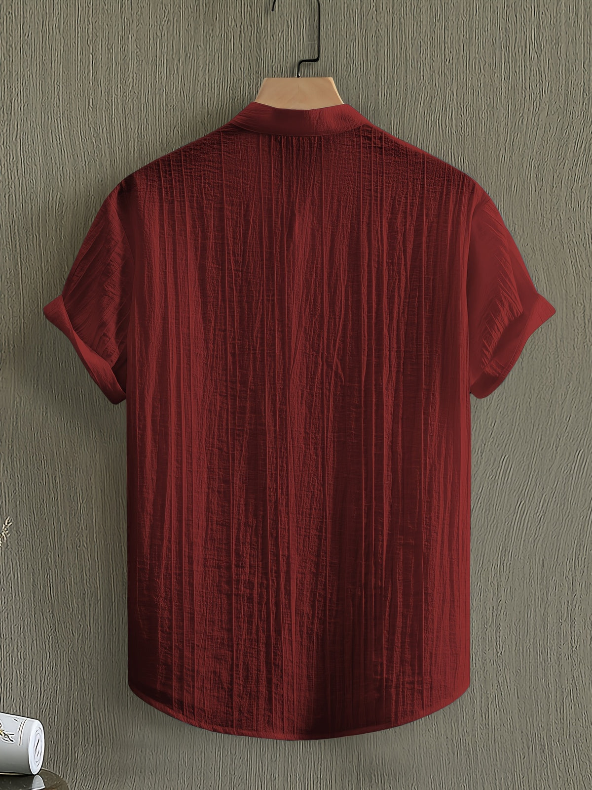 [Pearson OBM] Men'S Summer Print Short Sleeve Casual Stand-Up Collar Shirt, Button-Up Top Fashion Versatile Blouse, Lightweight Breathable Fabric for Beach Vacation Pool Party - Red
