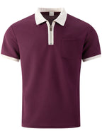 High-quality Men's Design Zippered Short-sleeved Polo Shirt, Contrasting Color Collar Design, Soft Fabric, Comfortable Experience, Versatile and Trendy Style, Suitable for Various Occasions Such as Traveling, Shopping, Casual Walking, Etc. - Red