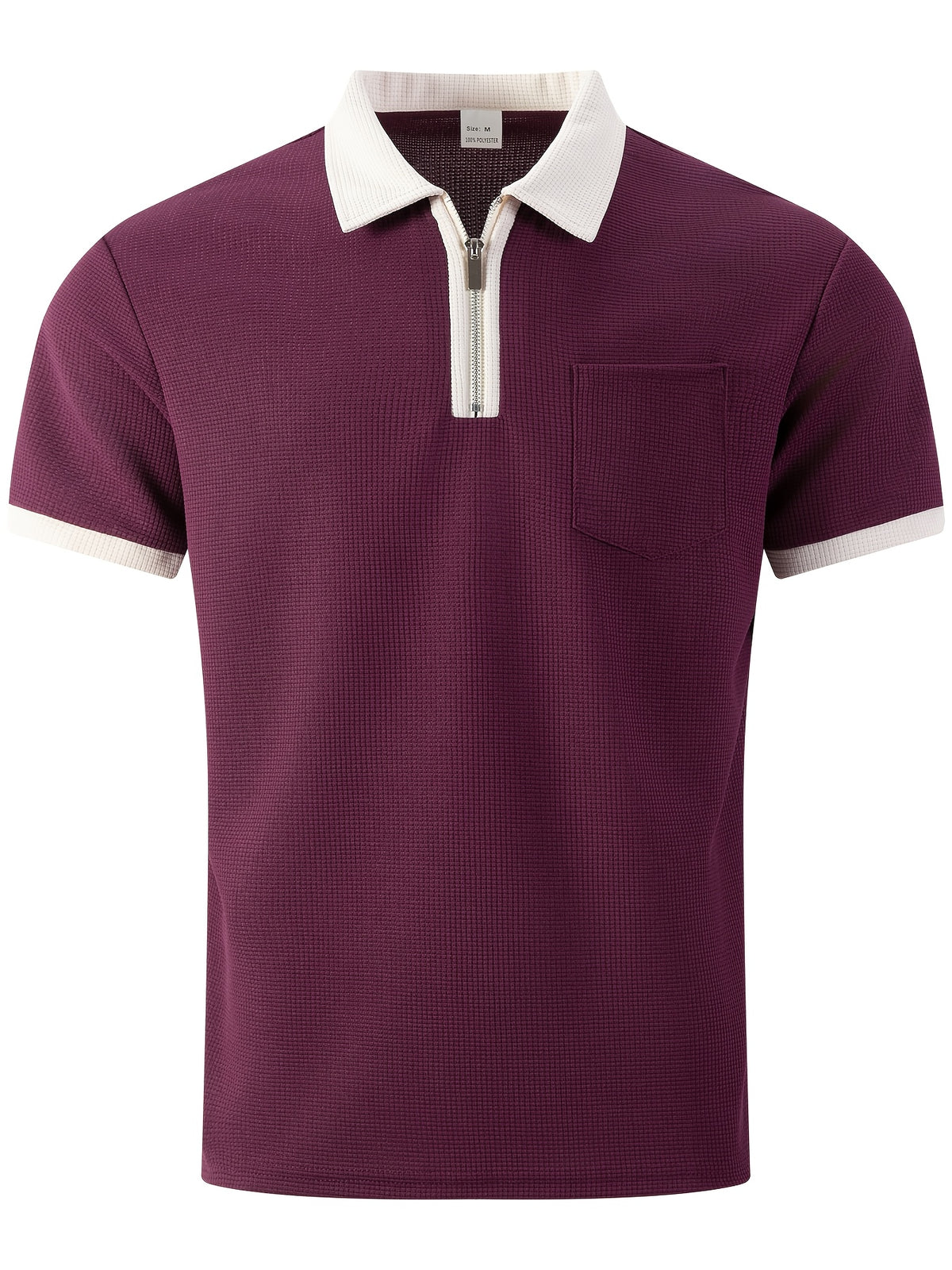 High-quality Men's Design Zippered Short-sleeved Polo Shirt, Contrasting Color Collar Design, Soft Fabric, Comfortable Experience, Versatile and Trendy Style, Suitable for Various Occasions Such as Traveling, Shopping, Casual Walking, Etc. - Red