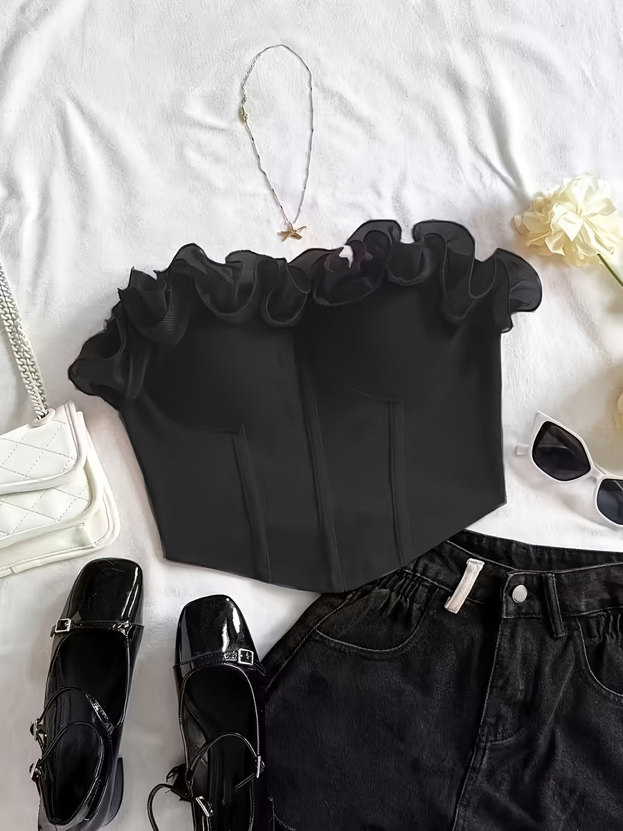 Women's Fashion Strapless Crop Top Beach Sexy Backless Sleeveless Top - Black