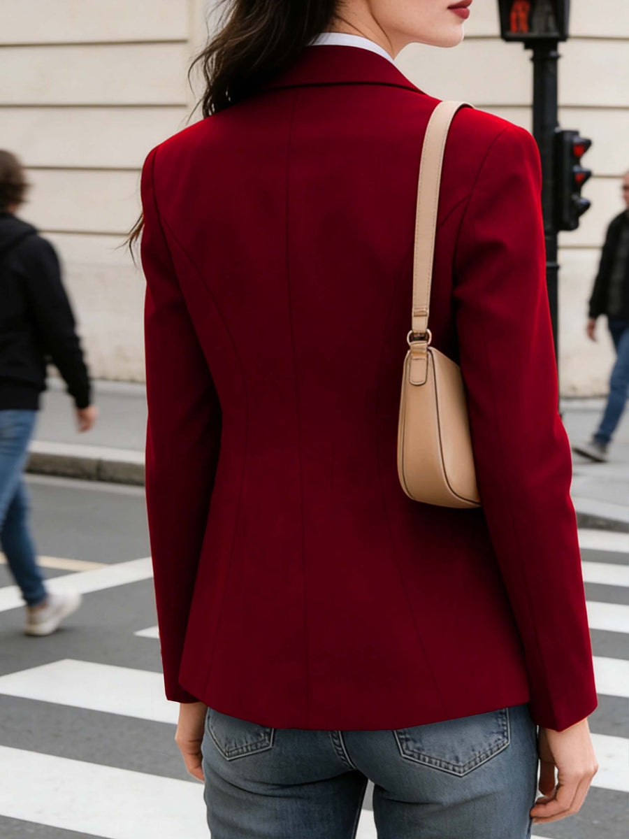 Multi-Color Optional Women'S Slim Fit One-Piece Suit Jacket, Women'S Retro Temperament Suit, Women'S Commute Street Style Versatile Outerwear Top, Women'S Eye-Catching Single Item, Slim Fit Silhouette Enhances Sharp Figure - Burgundy