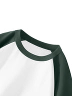 Hualian 100% Contrast Patch Shoulder Long Sleeve T-Shirt Men'S Round Neck Color-Block Casual Spring Autumn Versatile Base Layer - Green