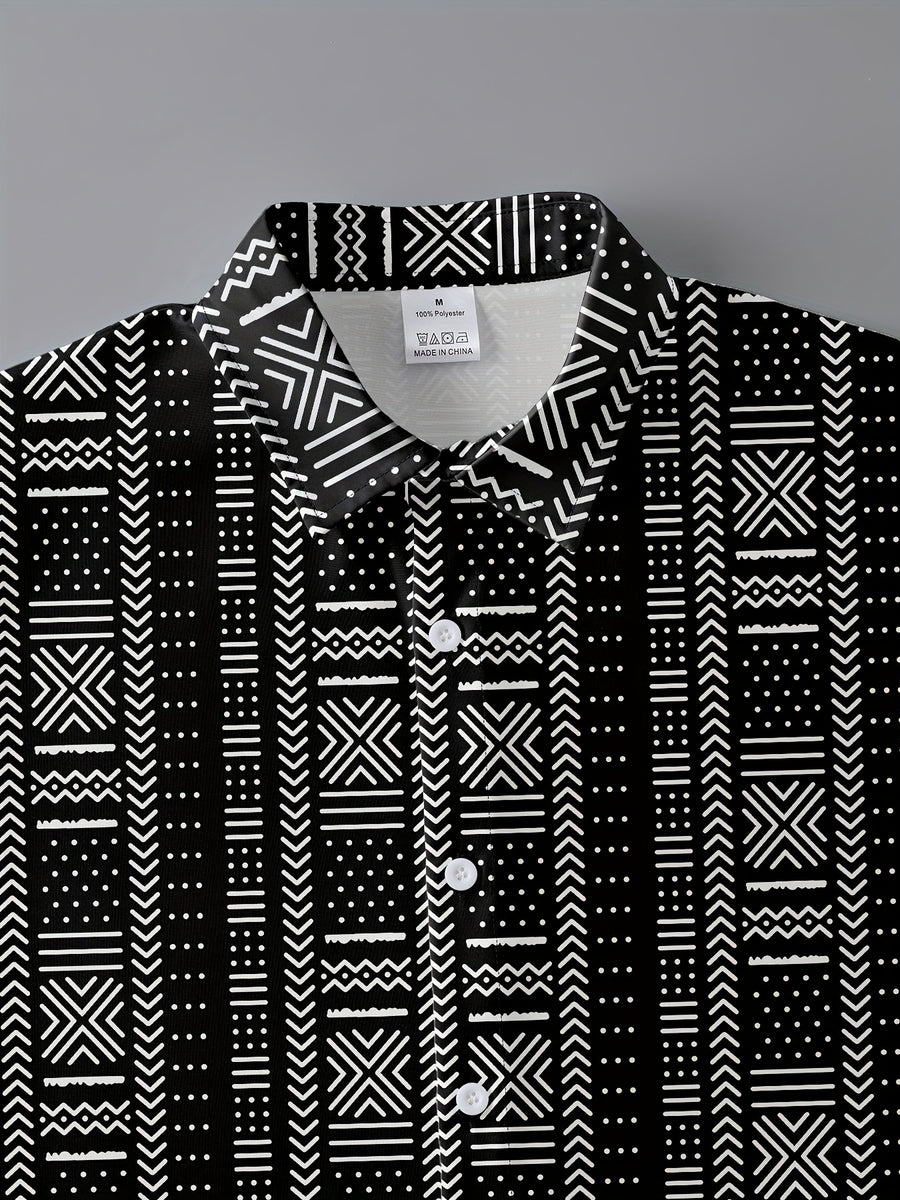 Men's Ethnic Print Shirt, Suitable for Vacation Scenes, Comfortable Polyester Fabric - Mixed colors