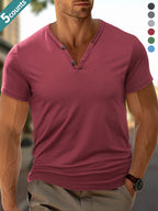 5-Pc Men'S Casual Lightweight Solid Color Moisture-Wicking Breathable Henley Shirts, Casual V-Neck Short Sleeve, Soft Comfort Breathable Quick-Dry Slight Stretch Outdoor Henley Tops, Sweat-Resistant - Black gray dark gray light gray green red