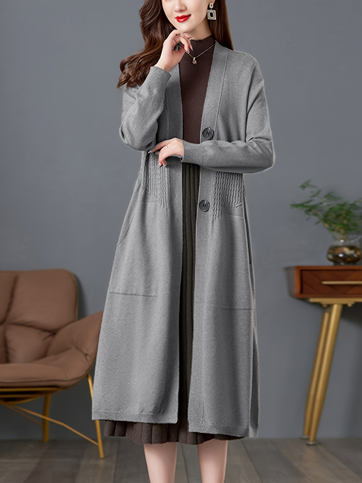 Spring And Autumn 2024 New Women'S Cardigan, a Stylish And Elegant Long Sweater Coat, Loose And Trendy Outerwear - Grey