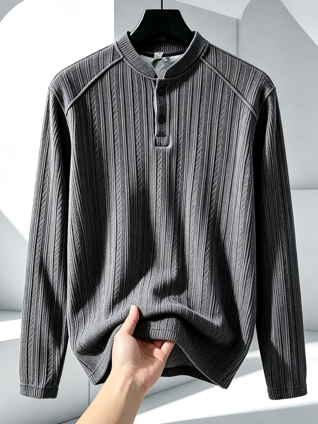 Men's Sweatshirt, Spring/Autumn American-Style Stand Collar Fashion Long-Sleeve T-Shirt, Men's Streetwear Brand Wheat Ear Pattern Heavyweight Base Layer or Outerwear Top, New Arrival in Stock - Grey